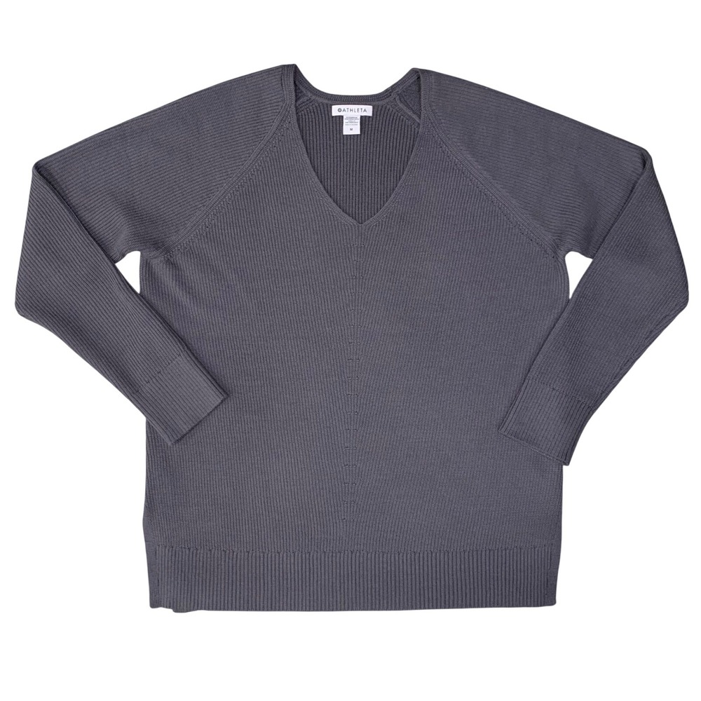 Athleta Women's Ribbed Knit V-Neck Sweater Gray Medium‎ Pullover